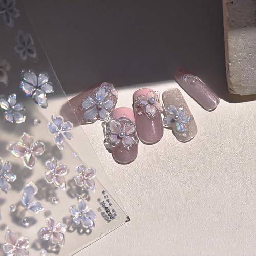 5D Embossed Flower Nail Stickers - Self-Adhesive Glitter Decals