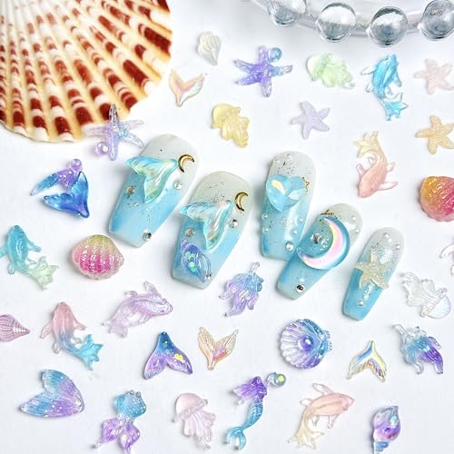 COOSLIM Gold Star Ocean Nail Charms Set (2) – 12 Beach-Themed Nail Gems for Acrylic Nails, Colorful-2