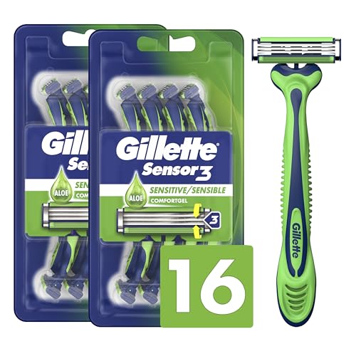 Gillette Sensor3 Sensitive Disposable Razors for Men - 16 Count (2 x 8 Pack)