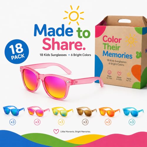 18 Pack Kids Sunglasses with UV400 Protection for Ages 3-8