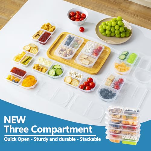 9oz Reusable Snack Containers with Lids - 3 Compartment Meal Prep