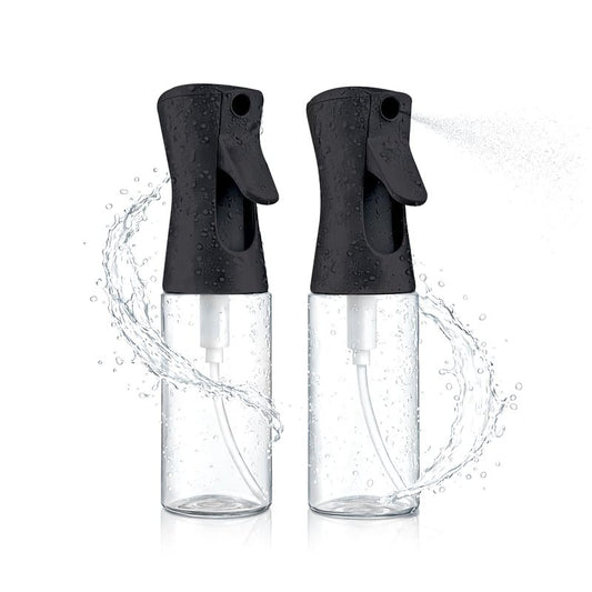 2 Pack Spray Bottles for Hair - Continuous Water Mister Spray Bottles with Ultra Fine Mist Spray for Hairstyling, Barbers, Salons, Skin Care, Cleaning, Plants, Pets (Ebony, 6.8 oz)