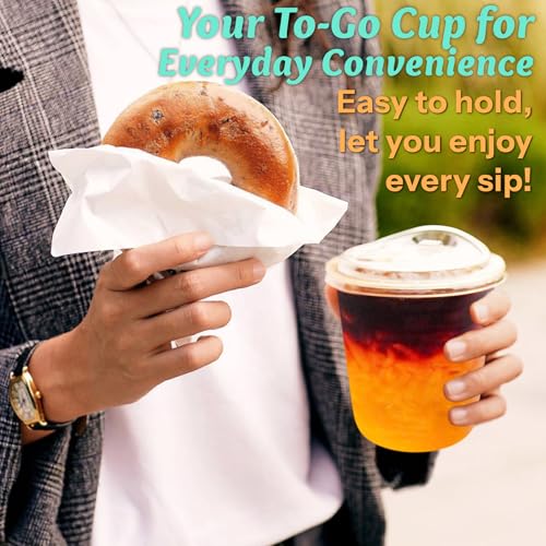 12 oz Clear Plastic Coffee Cups with Strawless Lids - 25 Pack