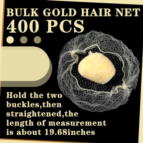 Beige Hair Nets for Women - 400 Pack, 20 Inch Elastic Bun Nets
