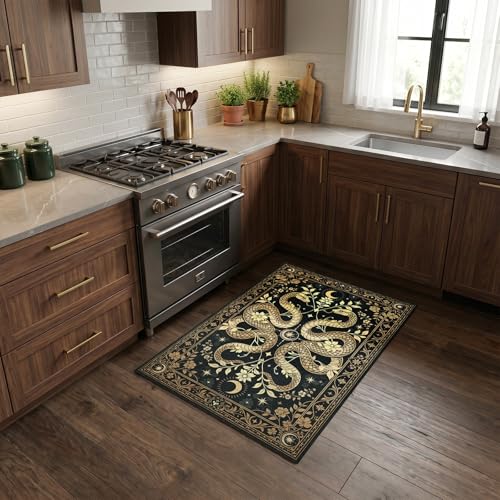 Machine Washable Snake Rug 2x3 - Gothic Floral Design for Living Room & Bedroom