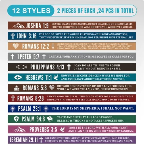 12-Pack Inspirational Bible Verses Silicone Wristbands
