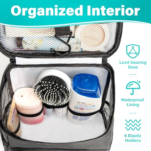 Hiverst Hanging Shower Caddy Tote, Quick-Dry Mesh Toiletry Bag for Travel
