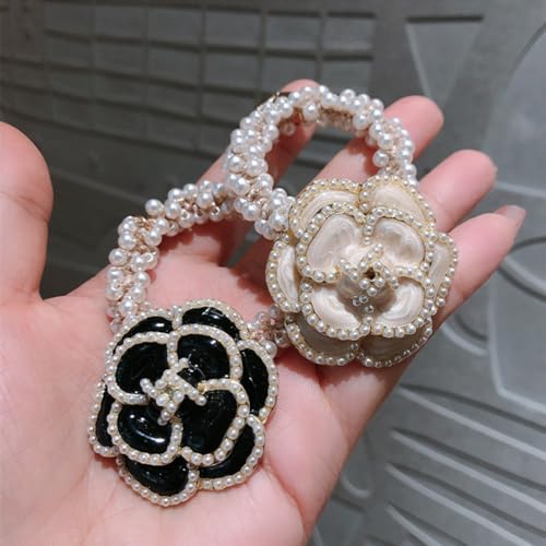 Floral 3Pcs Elastic Beaded Hair Ties with Bow Rhinestone Flowers for Women & Girls