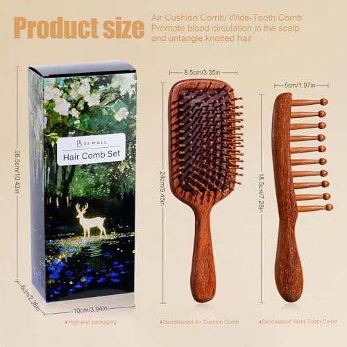 BS-MALL Premium Sandalwood Wide Tooth Hair Comb Set - 2 Pcs