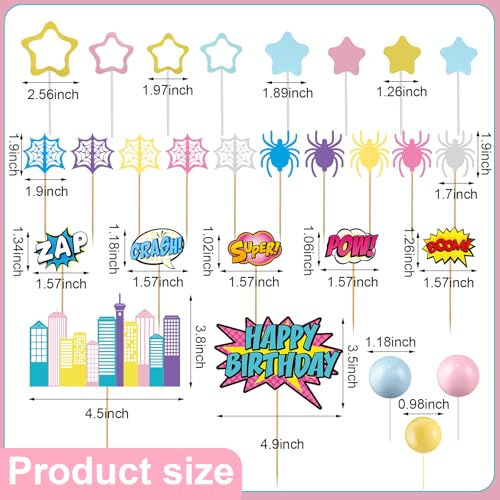 61 Pcs Spider Theme Cake Toppers Set for Kids Birthday Parties