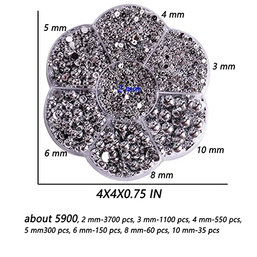 Silver Half Pearl Beads for Crafts & Nail Art, 5900 pcs, 2-10mm