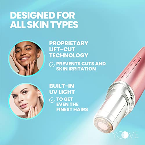 Yoove Rose Pink Rechargeable Facial Hair Remover for Women - Waterproof & Painless Peach Fuzz Removal