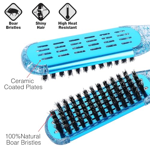 STYLANCE Double Sided Boar Bristle Clamp Hair Straightening Brush Set