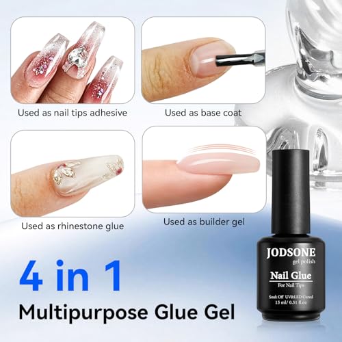JODSONE 15ml Nail Glue Gel - 4 in 1 Long Lasting Adhesive