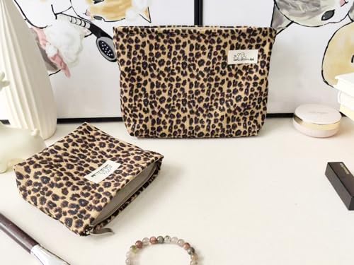 HAPPYHEIDI 2-Piece Makeup Bag Set - Travel Cosmetic Pouch in Leopard Print