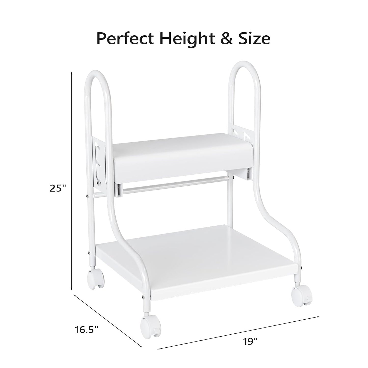 Pedicure Cart - Adjustable Height Foot Bath Trolley with PU Cushion | Portable Nail Esthetician Cart for Manicure & Massage (White)