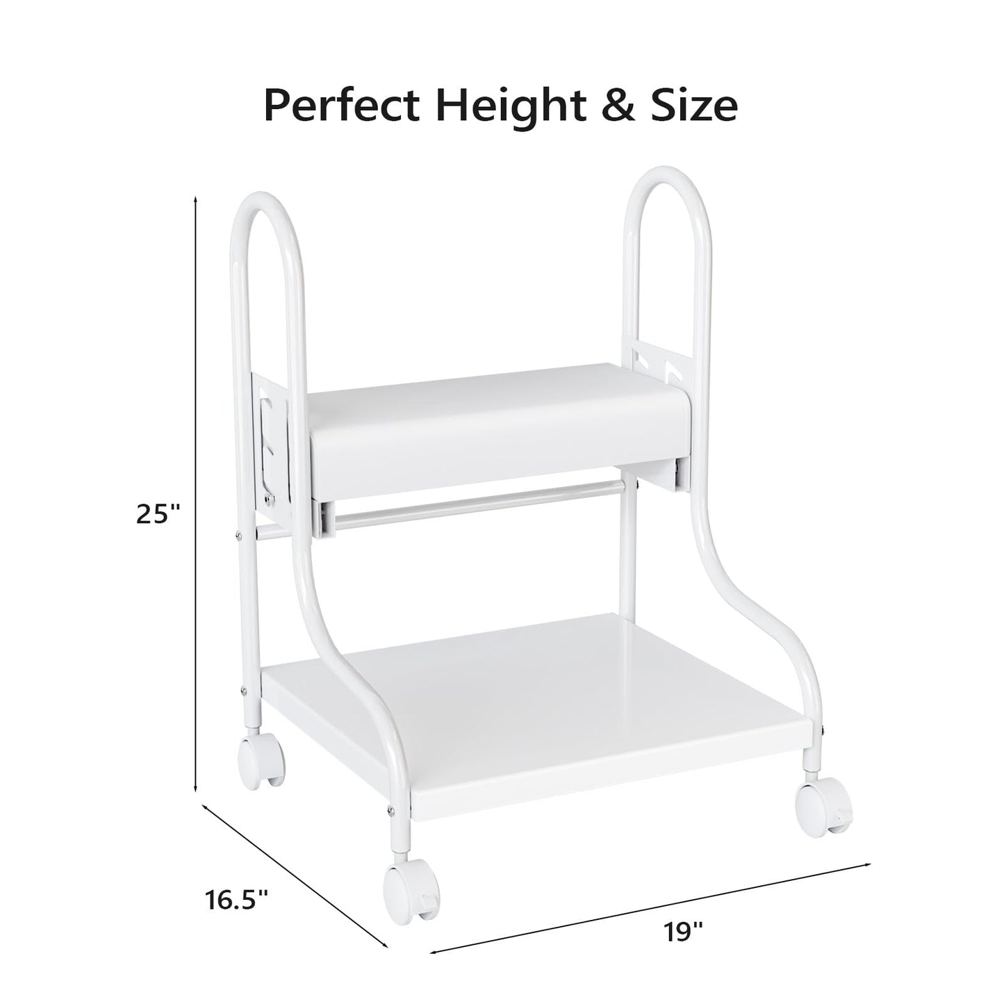OmySalon Pedicure Cart Foot Bath Trolley, Adjustable Height Salon Trolley with PU Cushion, Portable Nail Esthetician Cart for Manicure & Foot Massage, Beauty Spa Supplies with Locking Wheels (White)