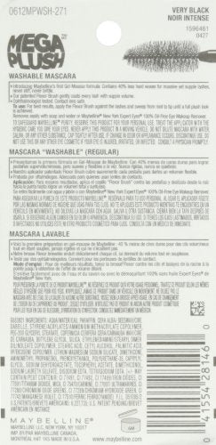 Maybelline Mega Plush Mascara, Very Black - Washable Gel-Mousse Formula