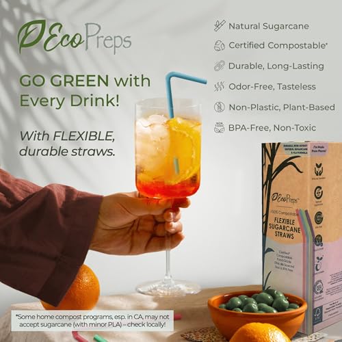 Eco-Friendly Biodegradable Sugarcane Straws - 120 Pack, Bendable & Compostable