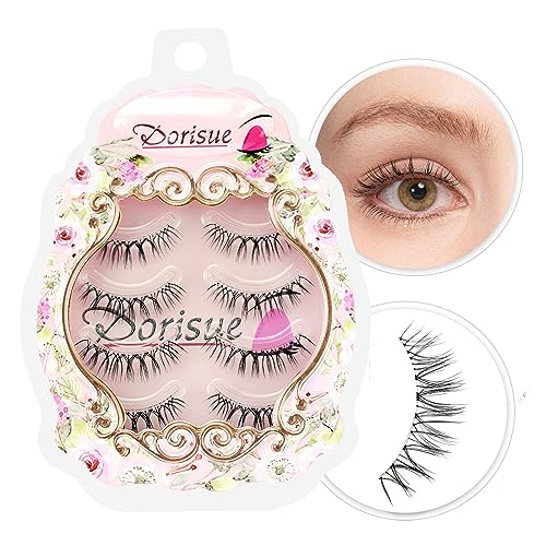 Dorisue Dolly Focus Natural Round False Eyelashes - Ultra-Thin Invisible Band, 5-10mm Center Length, 4 Pairs