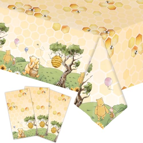 WISSLERMER 3pcs Classic Bear Baby Shower Tablecloths - 54x108 Inches