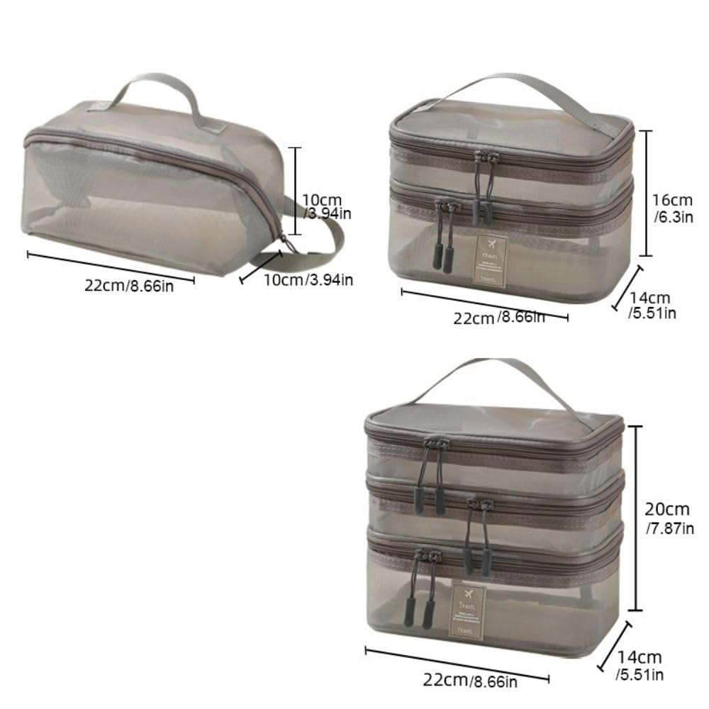 Mesh Cosmetic Bags 1/2/3 Layers Casual Wash Pouch Double-layer Storage Bag Portable Multifunctional(1 Layer Beige)