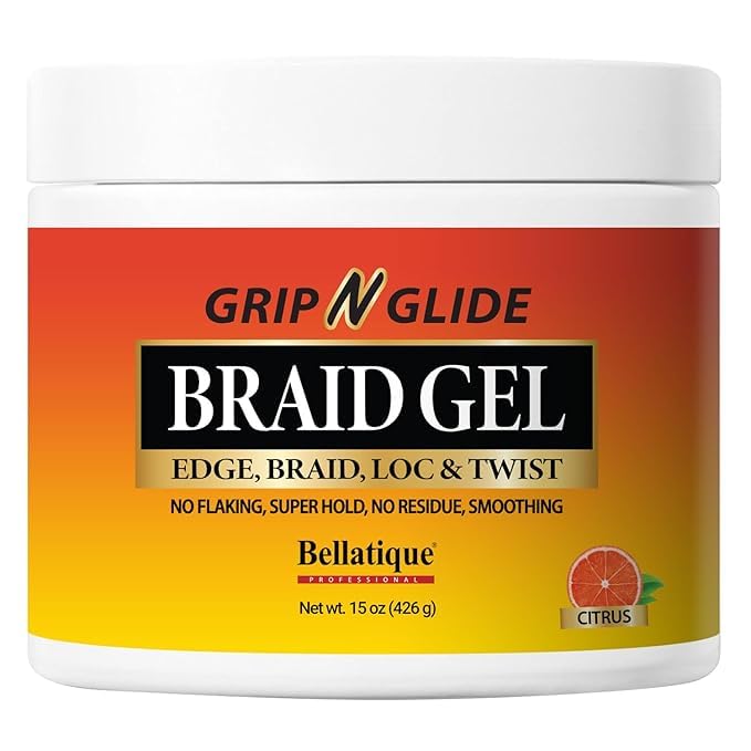 BELLATIQUE Grip N Glide Braiding Gel, Maximum Hold for Locs & Twists, 15 oz