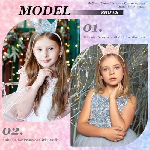 12-Piece Glitter Princess Crown Headbands for Birthday Party Favors