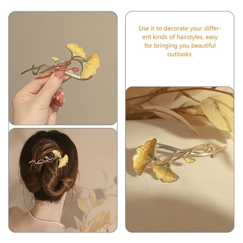 Ginkgo Leaf Hair Clips - 2 Pack Elegant Alloy Hair Barrettes