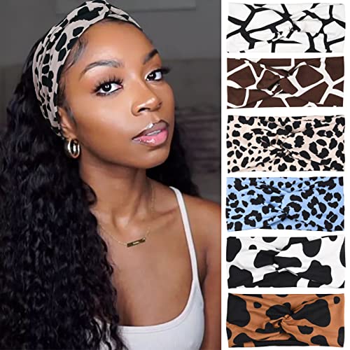 Women's Wide Non-Slip Animal Print Headbands - 6 Pack Boho Hair Accessories