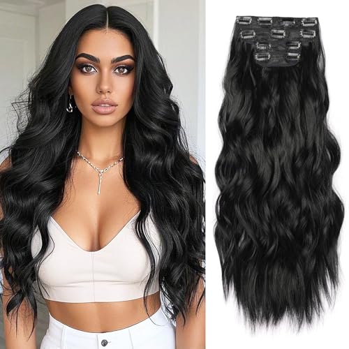 NOTICEME 22in Wavy Clip-In Hair Extensions Set 200g Natural Black #1B