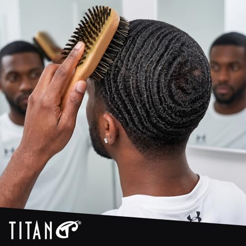 Titan Double-Sided Hair Brush for Men - Model #7747, Natural Boar Bristles & Wooden Handle
