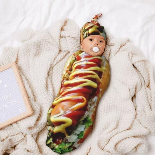 Funny Food Swaddle Blanket and Beanie Hat Set for Newborns