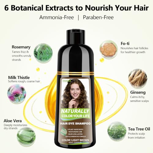 Light Brown Hair Dye Shampoo - 3 in 1 Gray Coverage for Men & Women