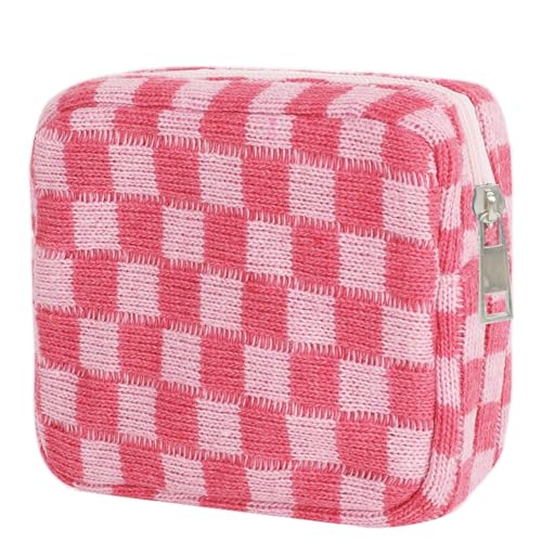 KOTORA 3pcs Checkered Mini Makeup Bag Set - Blue, Pink, Purple