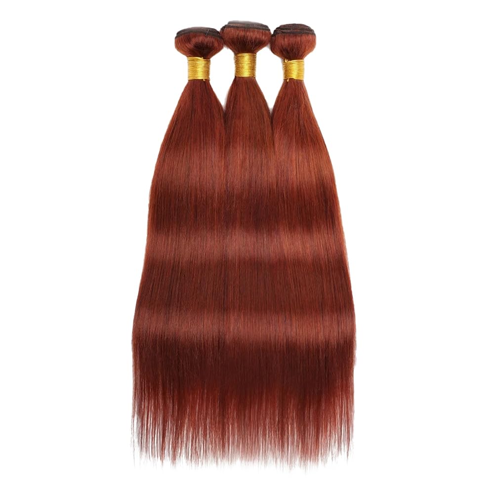 #33 Brown Bundles Human Hair Straight Bundles 20 22 24 Inch Light Brown Unprocessed Brazilian Virgin Hair 3 Bundle Deals Quick Weave Hair Extensions 50 Gram Per Bundle