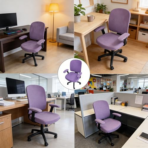 Stretchable 4-Piece Office Chair Cover Set for Swivel Chairs - Purple