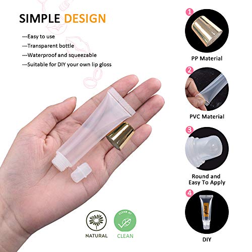 AMORIX 50PCS 15ml Gold Cap Lip Gloss Tubes - DIY Beauty Supplies