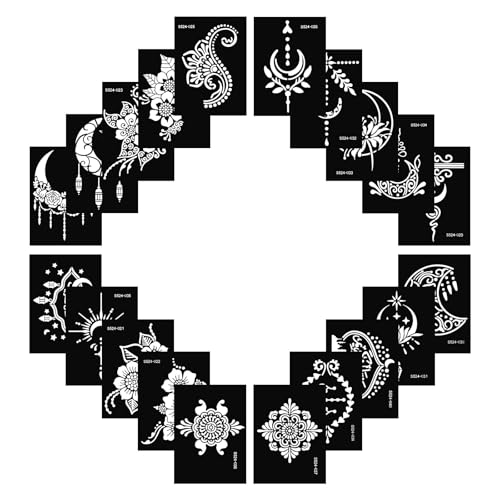 20 Sheets Temporary Tattoo Stencil Kit Mehn di Stencils for Kids Teens Adults