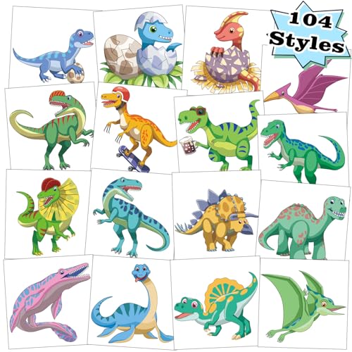 104 PCS Dinosaur Temporary Tattoos for Kids - Waterproof & Easy Apply