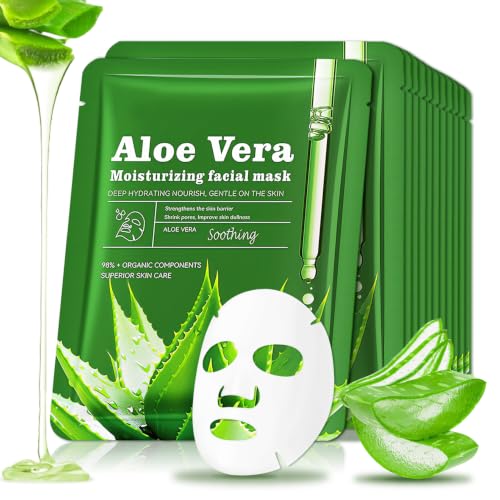12PCS Aloe Vera Face Masks - Hydrating & Soothing Sheet Set