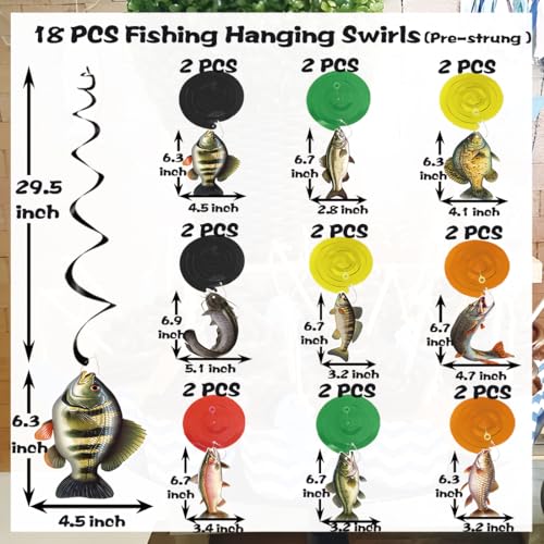 Fishing Theme Birthday Party Decorations - 18 Pre-Strung Swirls
