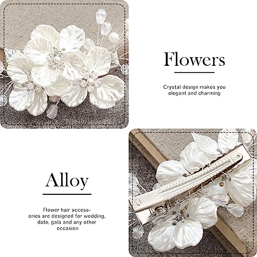 EVILD White Flower Hair Clip with Pearls – Elegant Bridal Hair Barrette