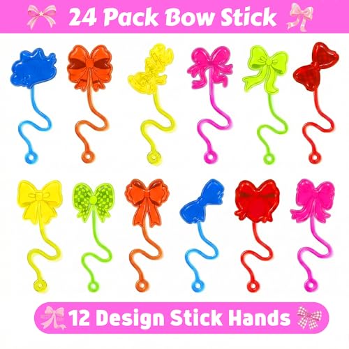Kids Party Favors 48PCS Bow Stick Hands & Temporary Tattoos - Colorful & Safe Fun