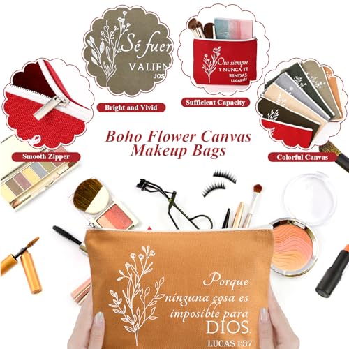 Fumete Warm Color Spanish Bible Verse Keychain & Makeup Bag Set - 20 Pcs Christian Gifts for Women