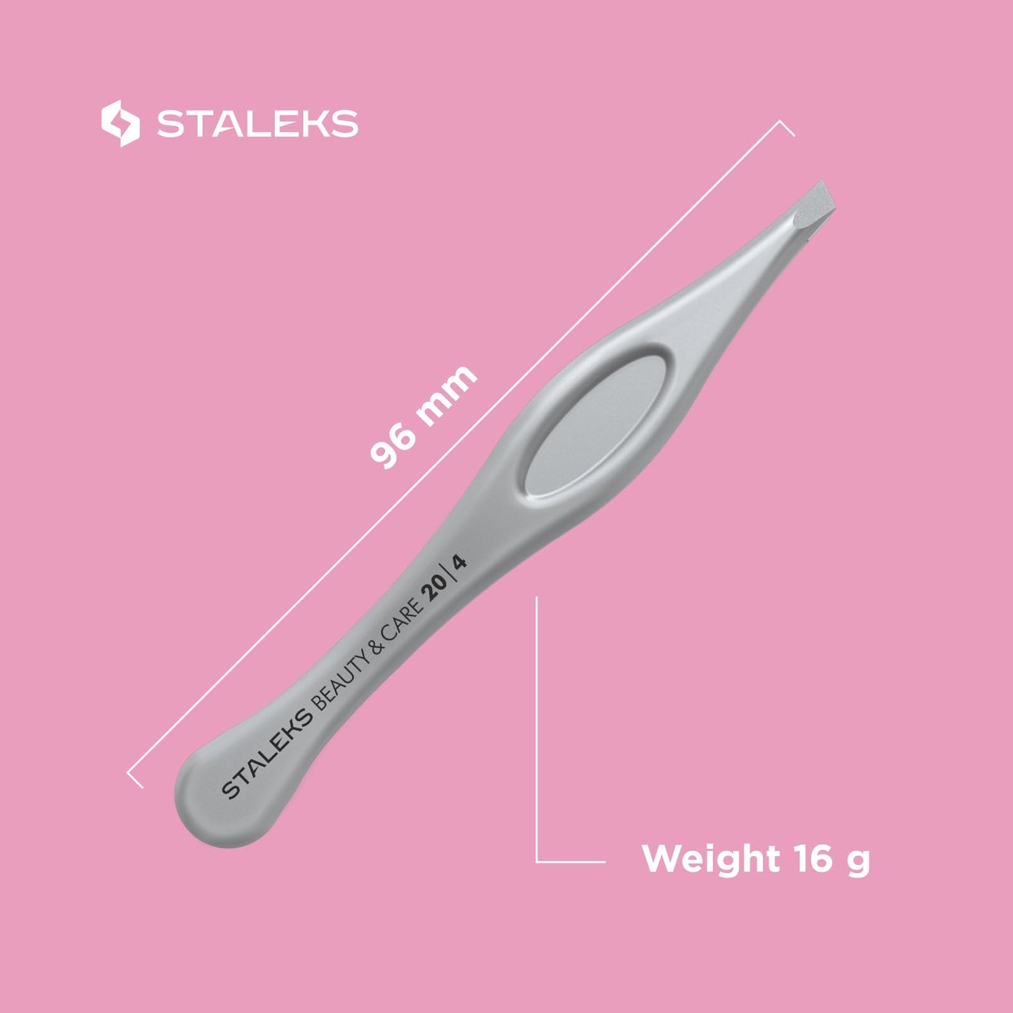 STALEKS BEAUTY & CARE 20 Type 4 Eyebrow Tweezers – Narrow Beveled Stainless Steel with Ergonomic Handles for Fine Brows & Home Use