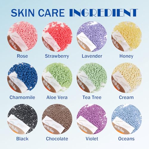 JunKuJK Hard Wax Beads for Hair Removal, 12-Pack with Applicator Sticks