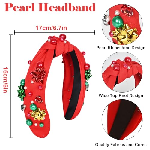 2 Pack Jeweled Plaid Headband with Crystals and Pearls - Knotted Hair Accessory