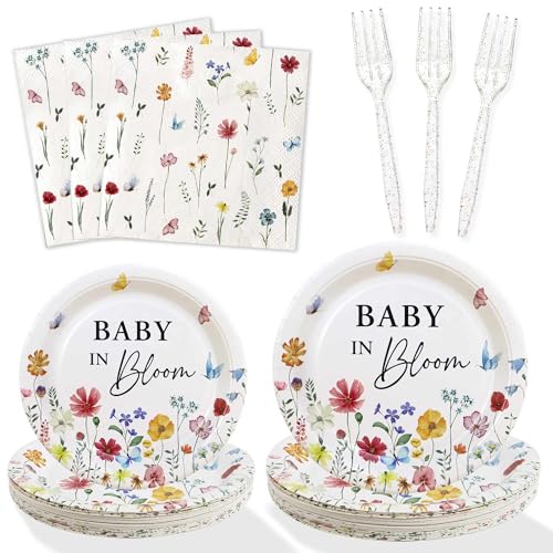 Wildflower Baby in Bloom Baby Shower Plates Set for 25 Guests