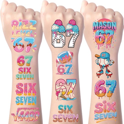 Gameza 6 7 Temporary Tattoos - Over 200 Birthday Party Stickers for Kids, Baseball, Ice Cream Themes